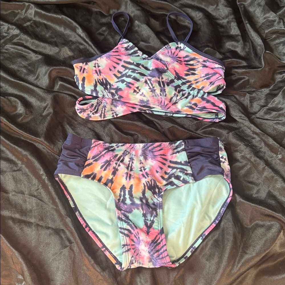 Justice Tie-Dye Kids Swim Bikini - Pink, Purple, Green